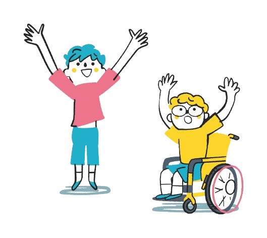 車いすの男の子と男の子のイメージ 車いすの男の子と男の子のイメージ