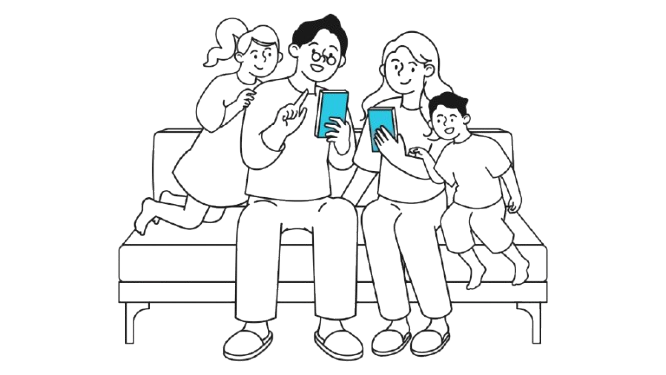 家族でスマホを見ているイメージ