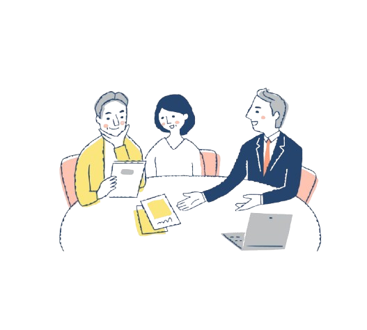 パンフレットを見ながら相談をする夫婦と接客をする担当者のイメージ