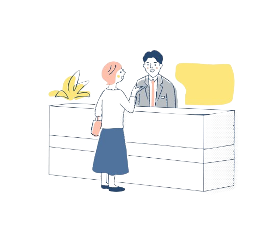 カウンターで尋ねる女性のイメージ