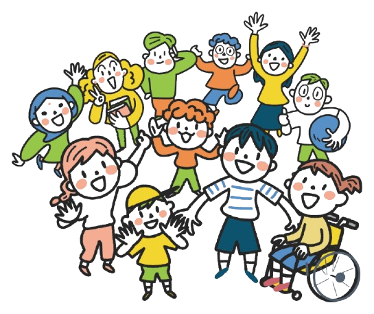 円を描いて立つ元気な笑顔の多様で多国籍の子どもたちのイメージ