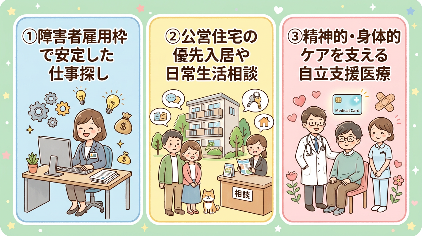 イメージ　未来を拓く！就労・生活支援と自立への道