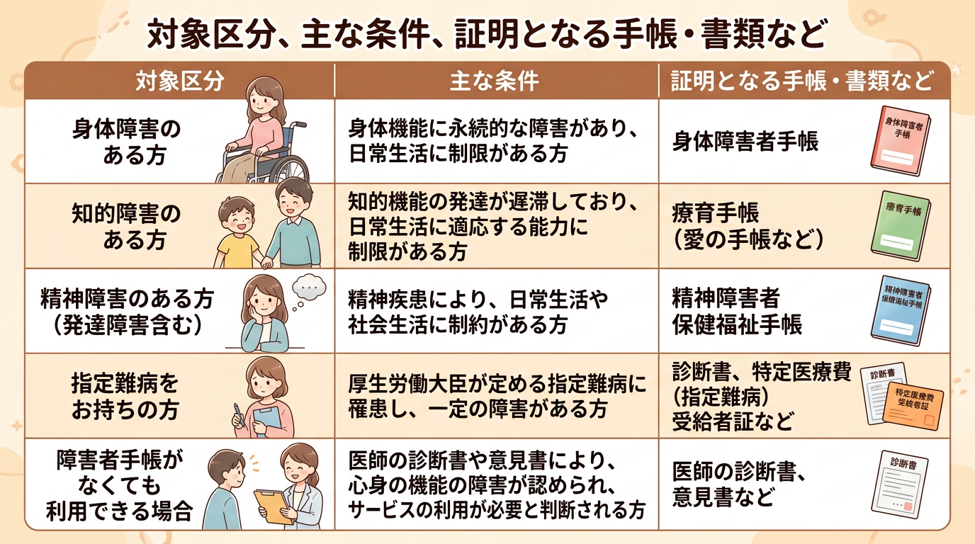 イメージ あなたは対象者?障害者総合支援法の対象範囲 イメージ あなたは対象者?障害者総合支援法の対象範囲